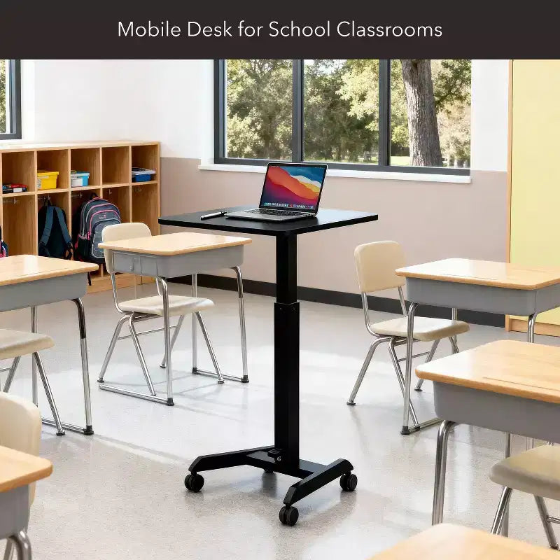 It! Scrivania Portatile con Ruote Regolabile in Altezza | 60 x 52 cm | Carrello Postazione di Lavoro Mobile Sit-Stand con Sollevatore a Molla Pneumatica | Nero