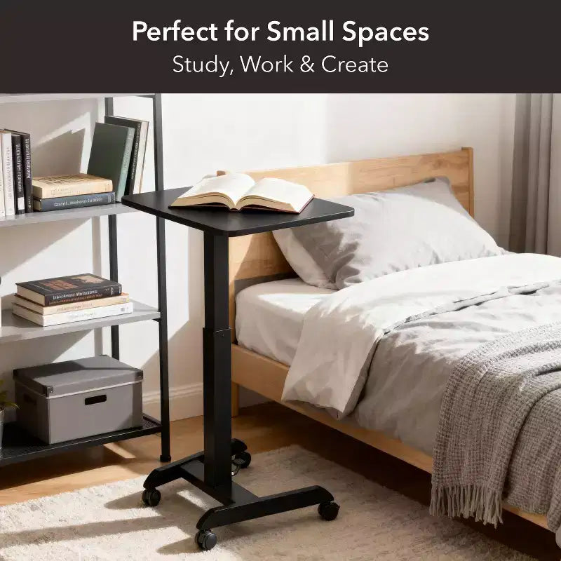 It! Scrivania Portatile con Ruote Regolabile in Altezza | 60 x 52 cm | Carrello Postazione di Lavoro Mobile Sit-Stand con Sollevatore a Molla Pneumatica | Nero