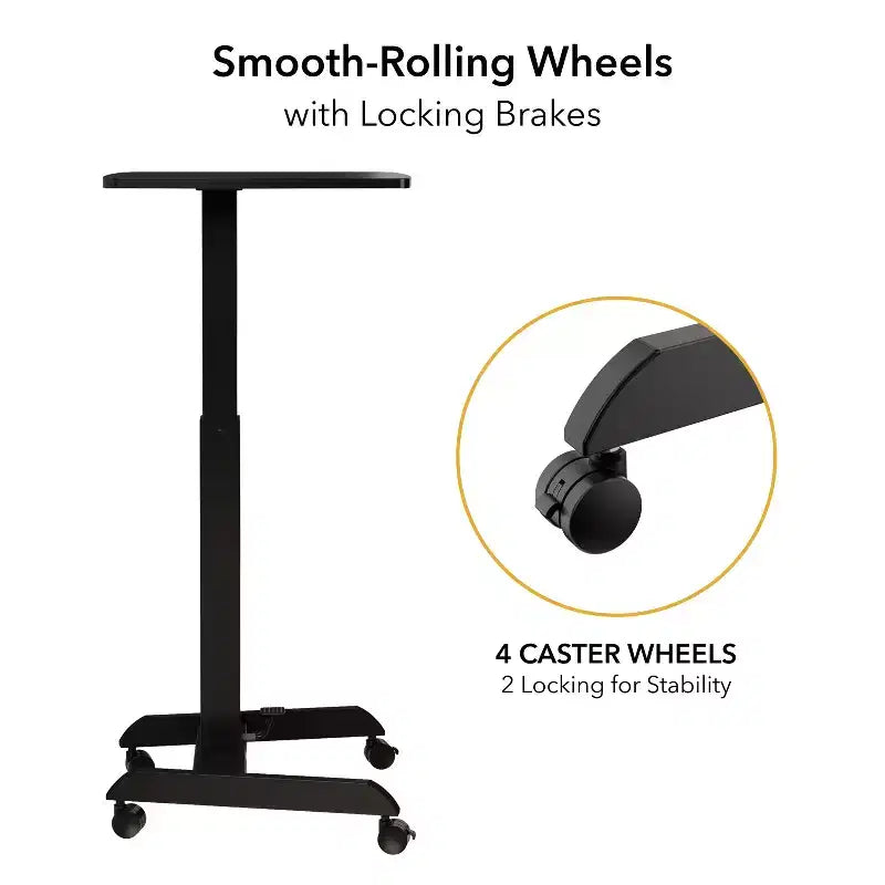 It! Scrivania Portatile con Ruote Regolabile in Altezza | 60 x 52 cm | Carrello Postazione di Lavoro Mobile Sit-Stand con Sollevatore a Molla Pneumatica | Nero