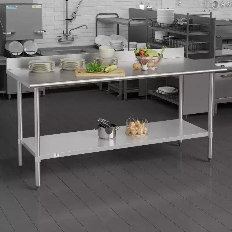 Tavolo da Lavoro e Preparazione Culinaria Commerciale in Acciaio Inox 430 di Grado Commerciale 18 Gauge Certificato NSF con Ripiano Regolabile e Alzatina